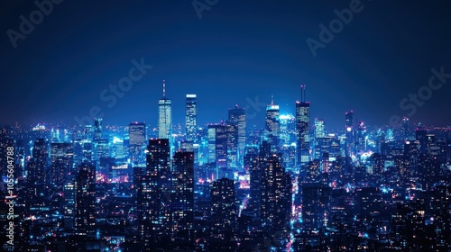 Wallpaper Mural A captivating night cityscape showcasing vibrant skyscrapers glowing against a deep blue sky, illustrating urban nightlife and modern architecture. Torontodigital.ca