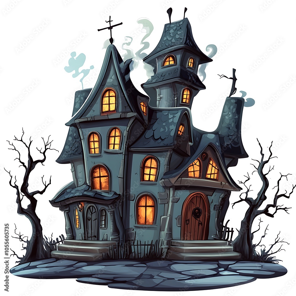 A cartoon haunted house on a white background. A cartoon haunted house on a white background.