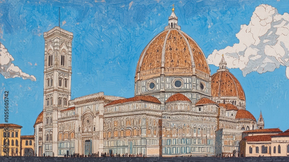 Obraz premium Florence majestic Duomo with intricate Gothic detailing under a blue sky.