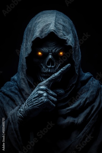 Grim reaper with scythe. Halloween theme poster.