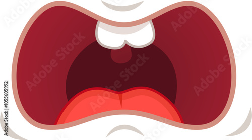 Cartoon illustration of a mouth wide open, teeth showing, and tongue out, as if experiencing a moment of intense fear or surprise