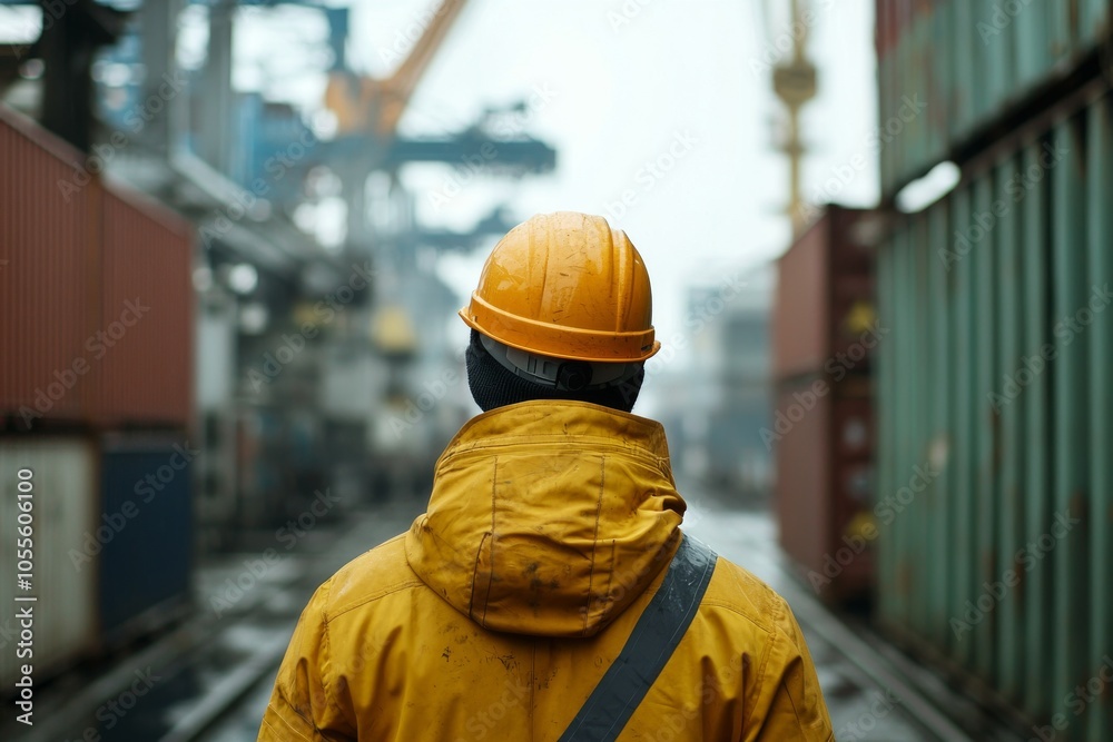 Man in safety hard hat analyzing strategic planning for efficient global operations Man in safety hard hat analyzing strategic planning for efficient global operations