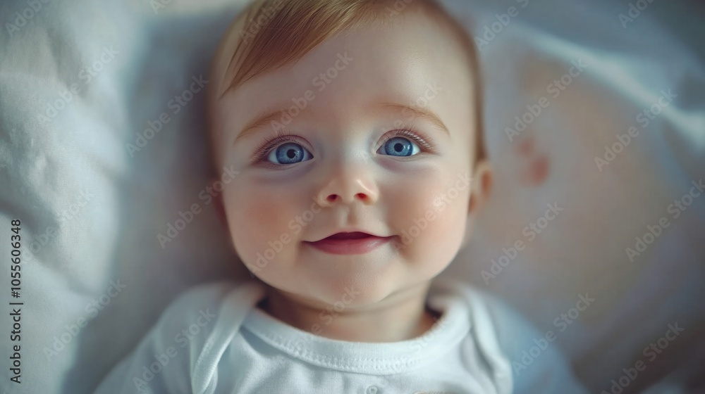 Adorable baby with big blue eyes, soft smile, and gentle expression, appearing precious, isolated on white Adorable baby with big blue eyes, soft smile, and gentle expression, appearing precious, isolated on white