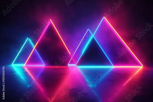 Captivating scene of glowing neon triangles in an abstract environment with vibrant colors