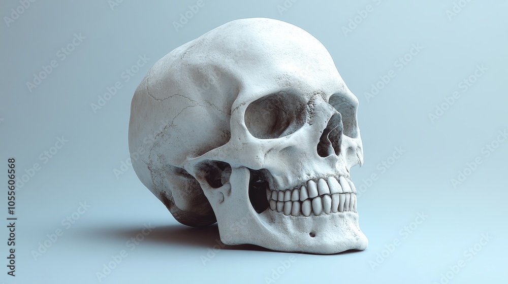 A white skull is shown in a close up A white skull is shown in a close up