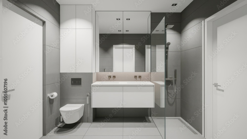Sleek small bathroom design with modern fixtures and minimalist aesthetics Sleek small bathroom design with modern fixtures and minimalist aesthetics