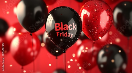 Celebrating Black Friday with festive black and red balloons against a vibrant backdrop in preparation for holiday shopping