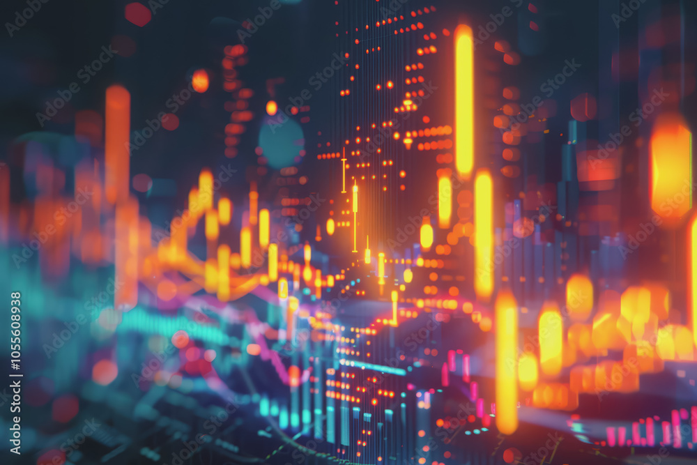Detailed section of a stock graph with vibrant yellow spikes. Detailed section of a stock graph with vibrant yellow spikes.