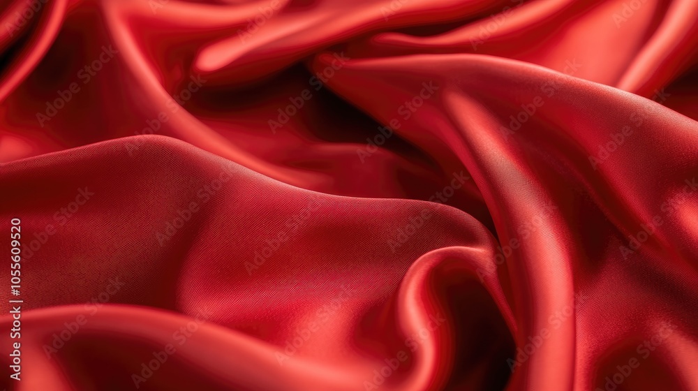 Close up of flowing folds and creases in rich red silk satin fabric emphasizing a luxurious textile texture Close up of flowing folds and creases in rich red silk satin fabric emphasizing a luxurious textile texture
