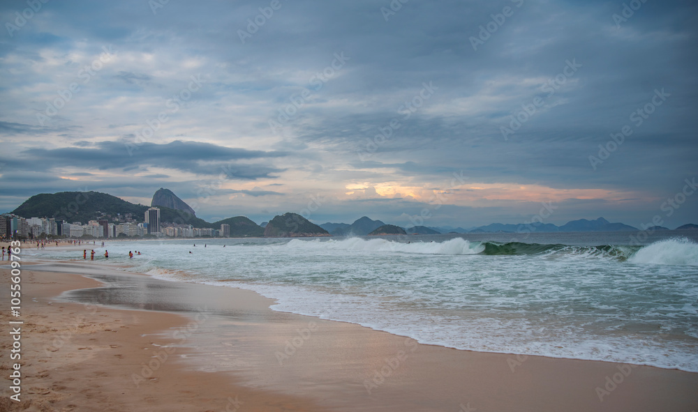Sunset on Copacabana Beach in Rio de Janeiro. Sunset on Copacabana Beach in Rio de Janeiro.