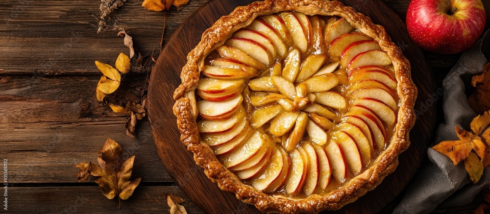 Fototapeta premium Rustic Apple Tart With Puff Pastry And Milk