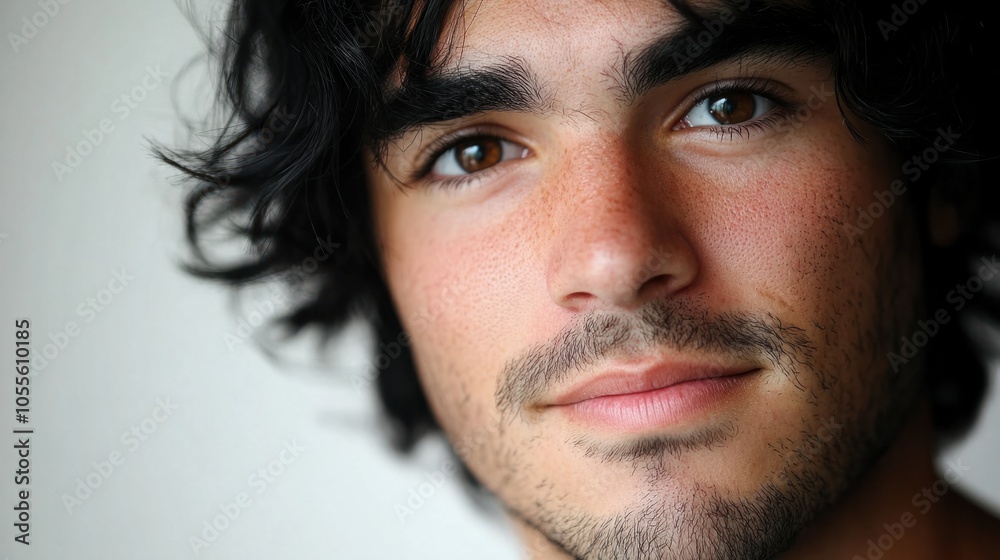 Close-up of a man with thick black hair and friendly expression, looking directly into the camera, isolated on white Close-up of a man with thick black hair and friendly expression, looking directly into the camera, isolated on white