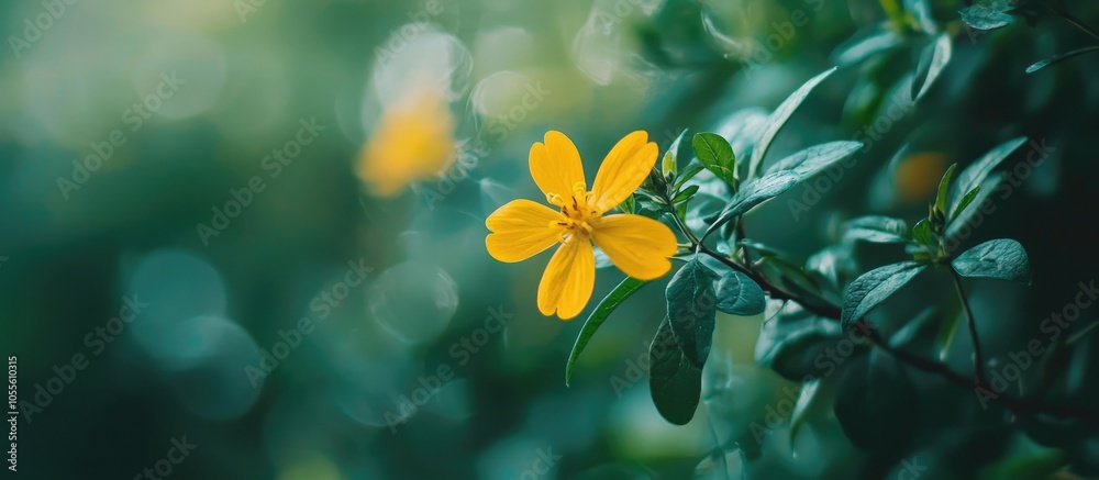 Shallow Depth Of Filed Shot Of A Yellow Flowering Weed On A Background Of Blurred Out Green Foliage