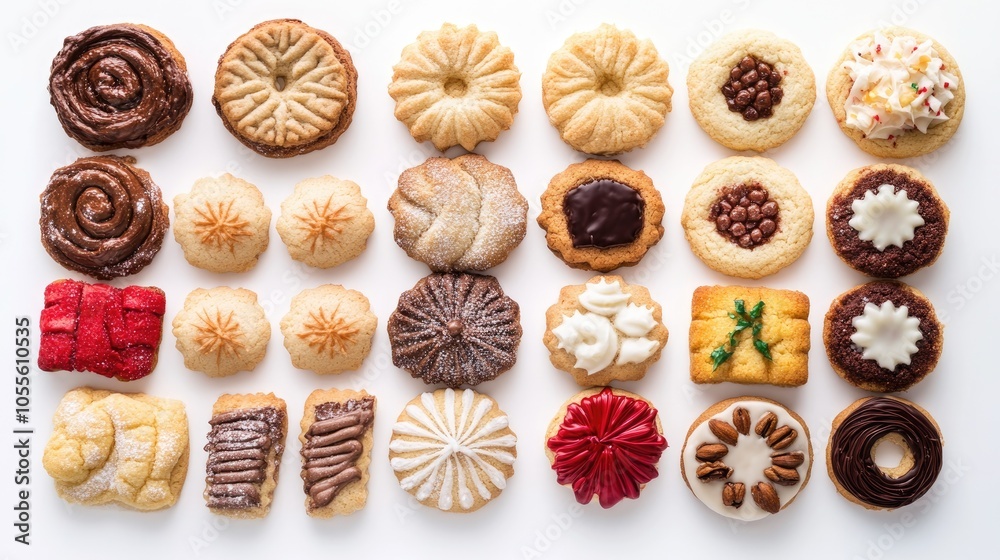 Variety of festive cookies displayed on a white background
