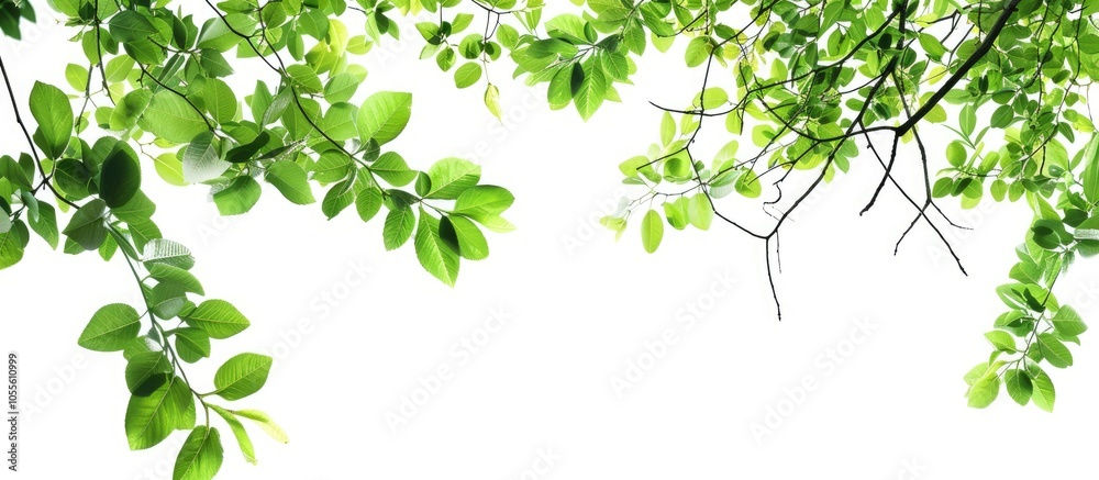 Nature scenery with greenery leaves and branches on a white isolated background ideal for a copy space image Nature scenery with greenery leaves and branches on a white isolated background ideal for a copy space image