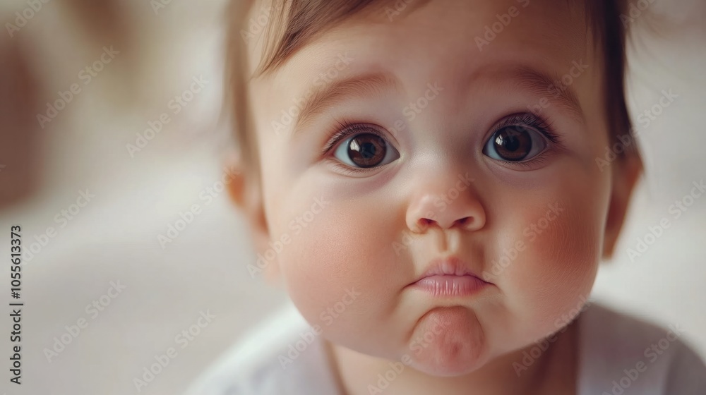 Cute baby with chubby cheeks, big brown eyes, and a soft pout, appearing innocent and endearing, isolated on white Cute baby with chubby cheeks, big brown eyes, and a soft pout, appearing innocent and endearing, isolated on white