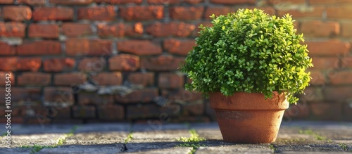 A species of shrub Coprosma repens a picture perfect plant in a brick pot isolated on a building s exterior ideal for wallpaper or clipart with copy space image photo