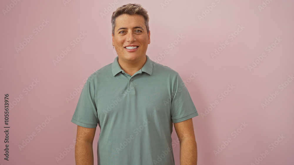 custom made wallpaper toronto digitalYoung man smiling over an isolated pink wall, depicting a handsome and attractive adult guy in a casual green shirt