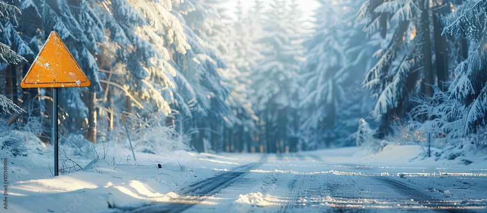 Obraz premium A road sign symbolizing financial education stands out against a snowy forest backdrop creating an appealing business concept with ample copy space image