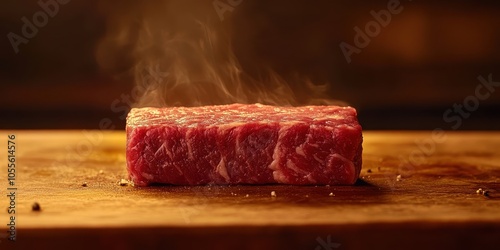 a piece of meat on a cutting board photo