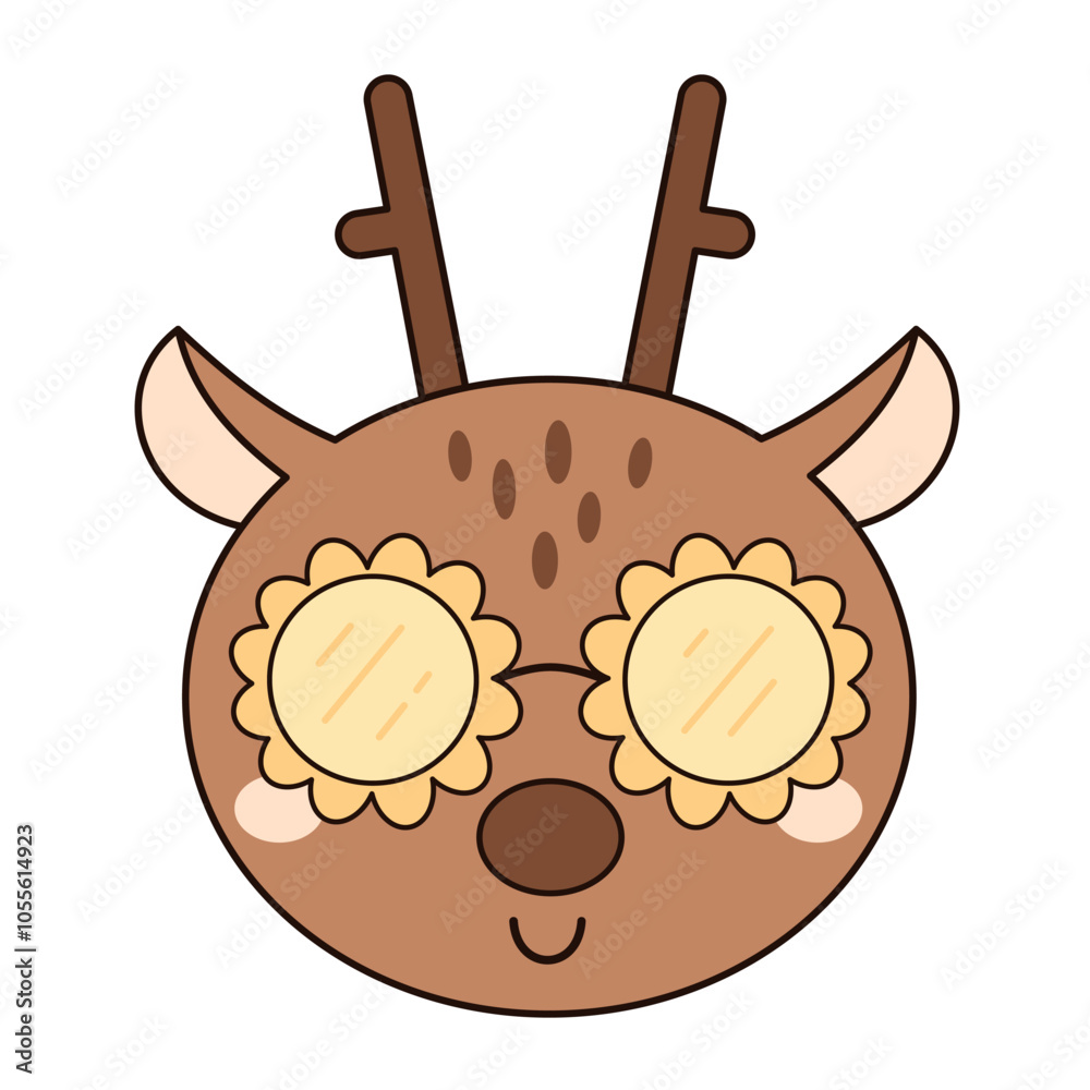 Retro groovy deer face clipart. Cute seosonal character. Hand draw vector illustration in flat style Retro groovy deer face clipart. Cute seosonal character. Hand draw vector illustration in flat style