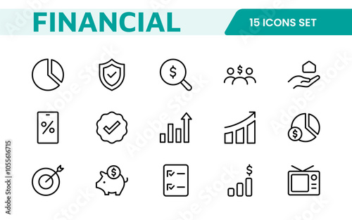 Personal Finance Icon Set. Sleek and intuitive icons for budgeting; saving; and investing; perfect for financial apps; tools; and websites to empower users in managing their money effectively.