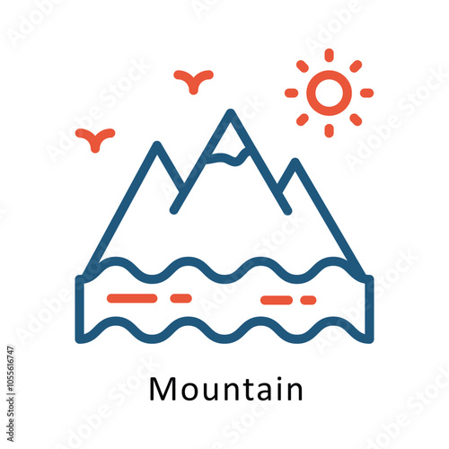 Mountain Vector outline Two colour Design icon. Winter Travelling Symbol on White backgroud EPS 10 file