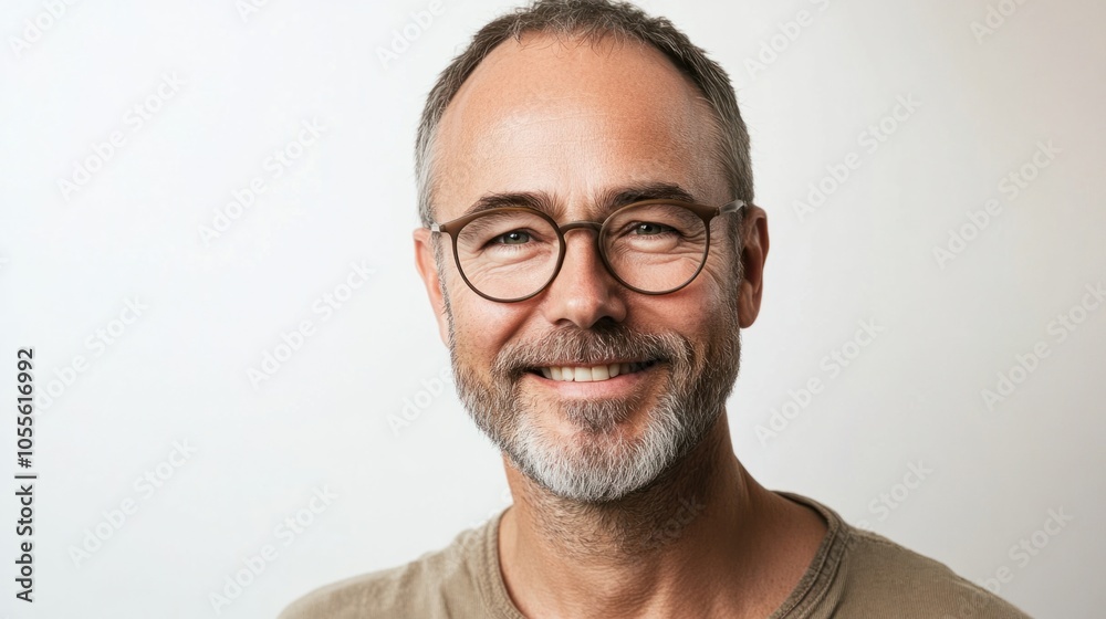 Man with glasses, short beard, and warm smile, appearing approachable and friendly, isolated on white Man with glasses, short beard, and warm smile, appearing approachable and friendly, isolated on white