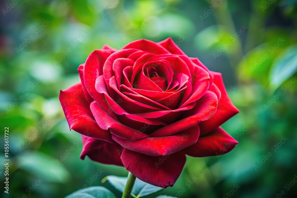 Close-up macro shot of a single red rose with delicate petals and intricate details in a garden setting, natural beauty, macro photography