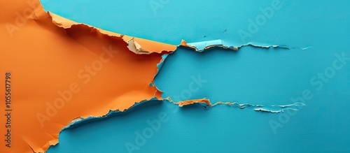 A torn orange paper with a case study message against a blue background embodying the idea of a case study Includes a copy space image