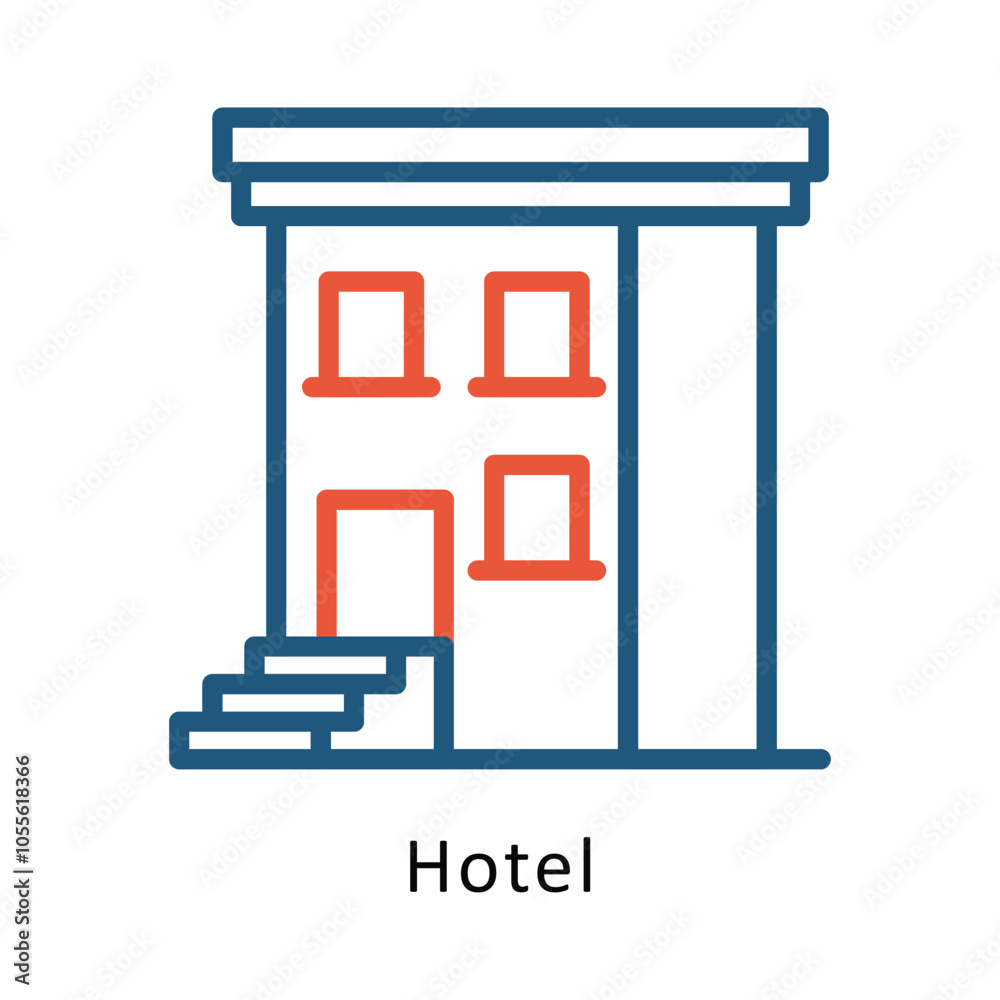 Hotel Vector outline Two colour Design icon. Winter Travelling Symbol on White backgroud EPS 10 file Hotel Vector outline Two colour Design icon. Winter Travelling Symbol on White backgroud EPS 10 file