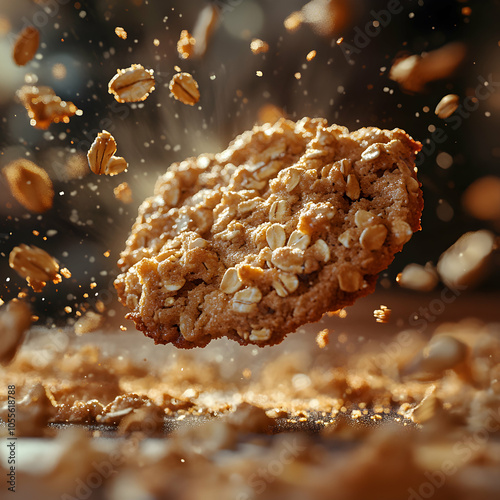 Rustic Oatmeal Cookies in Motion, Capturing Crunchy Edges, Freshly Baked, Warm, and Inviting Scene