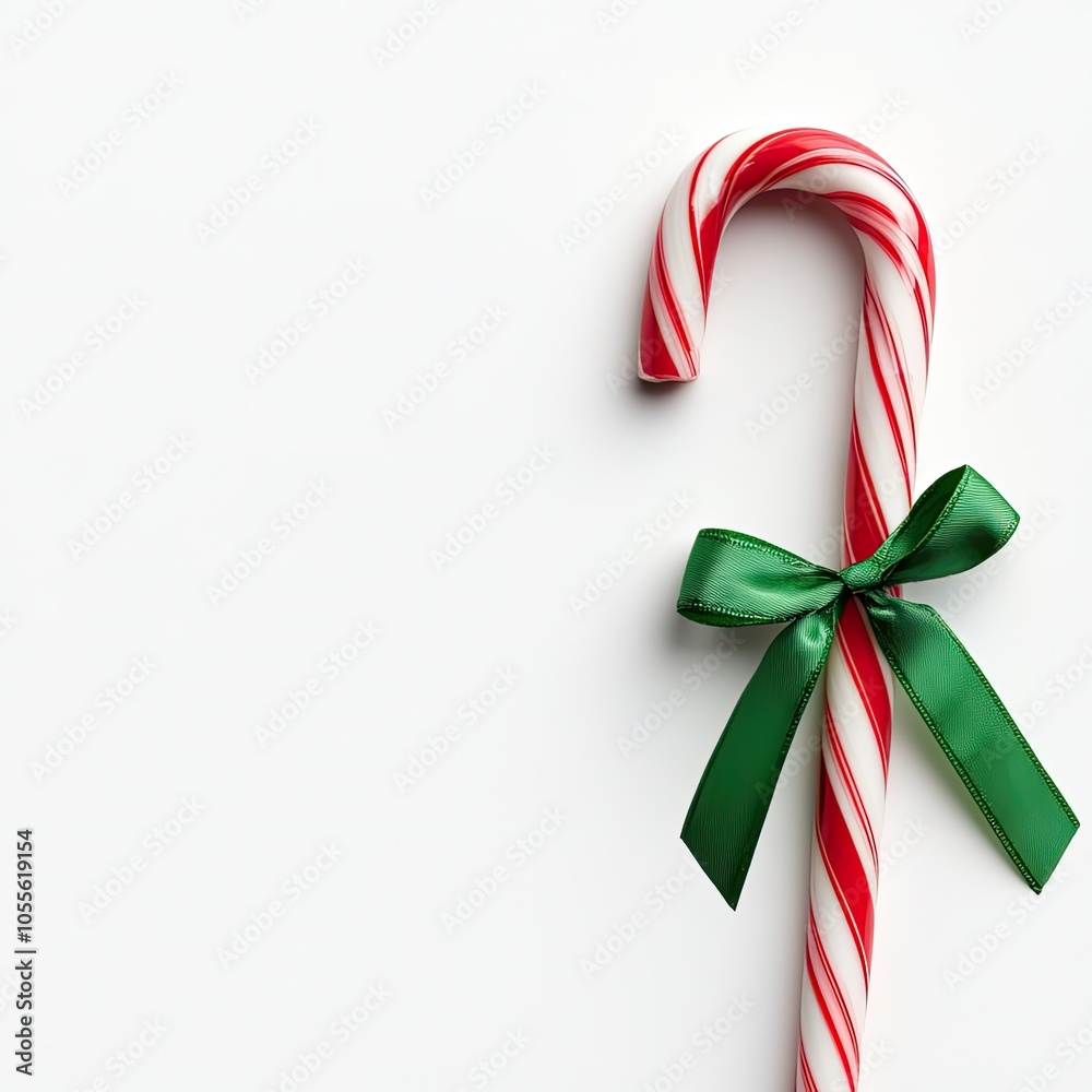 Colorful Christmas Candy Cane with Green Ribbon