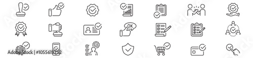 Approval icon set. Editable stroke. Vector illustration.