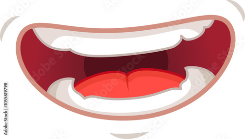 Cartoon illustration of a big toothy mouth smiling and laughing, ideal for concepts involving happiness, fun and amusement