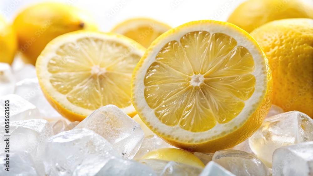 Fresh lemon iced with lemon sliced on white background