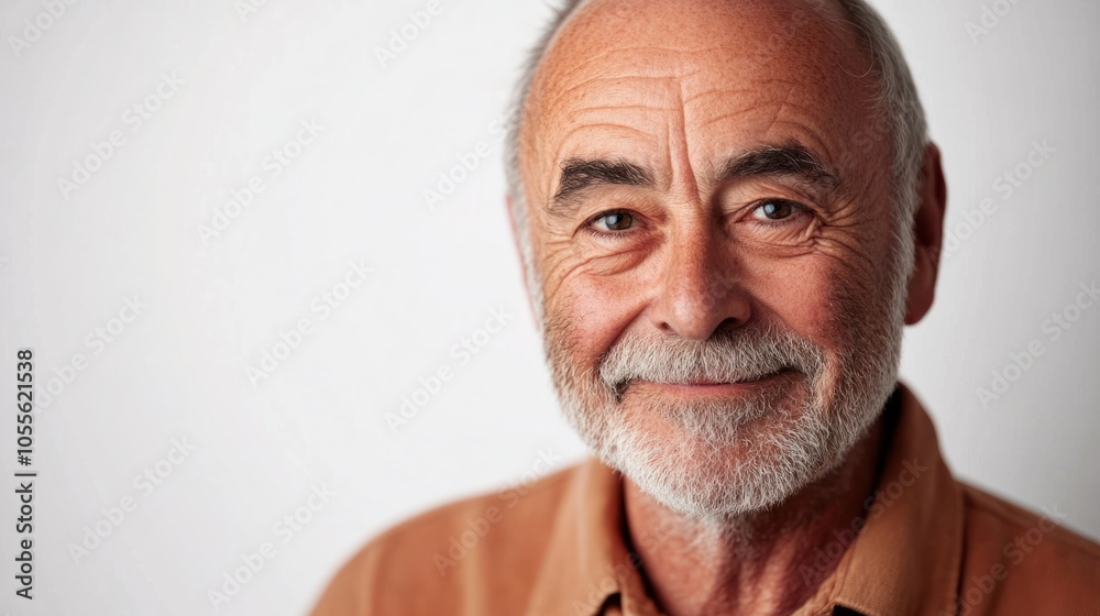 Older man with deep-set eyes and a calm smile, showing wisdom and kindness, isolated on white Older man with deep-set eyes and a calm smile, showing wisdom and kindness, isolated on white