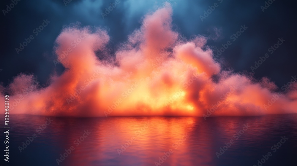 Naklejka premium A fire is in the sky and the water is calm