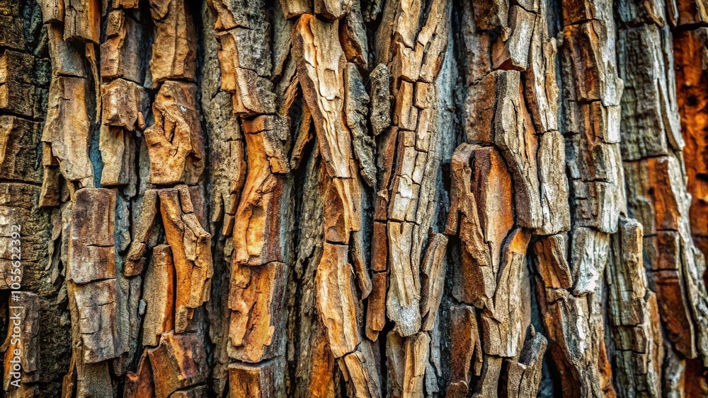 Close-up of tree bark with deep grooves and ridges, showing a mix of light and dark colors, woody, tree trunk Close-up of tree bark with deep grooves and ridges, showing a mix of light and dark colors, woody, tree trunk