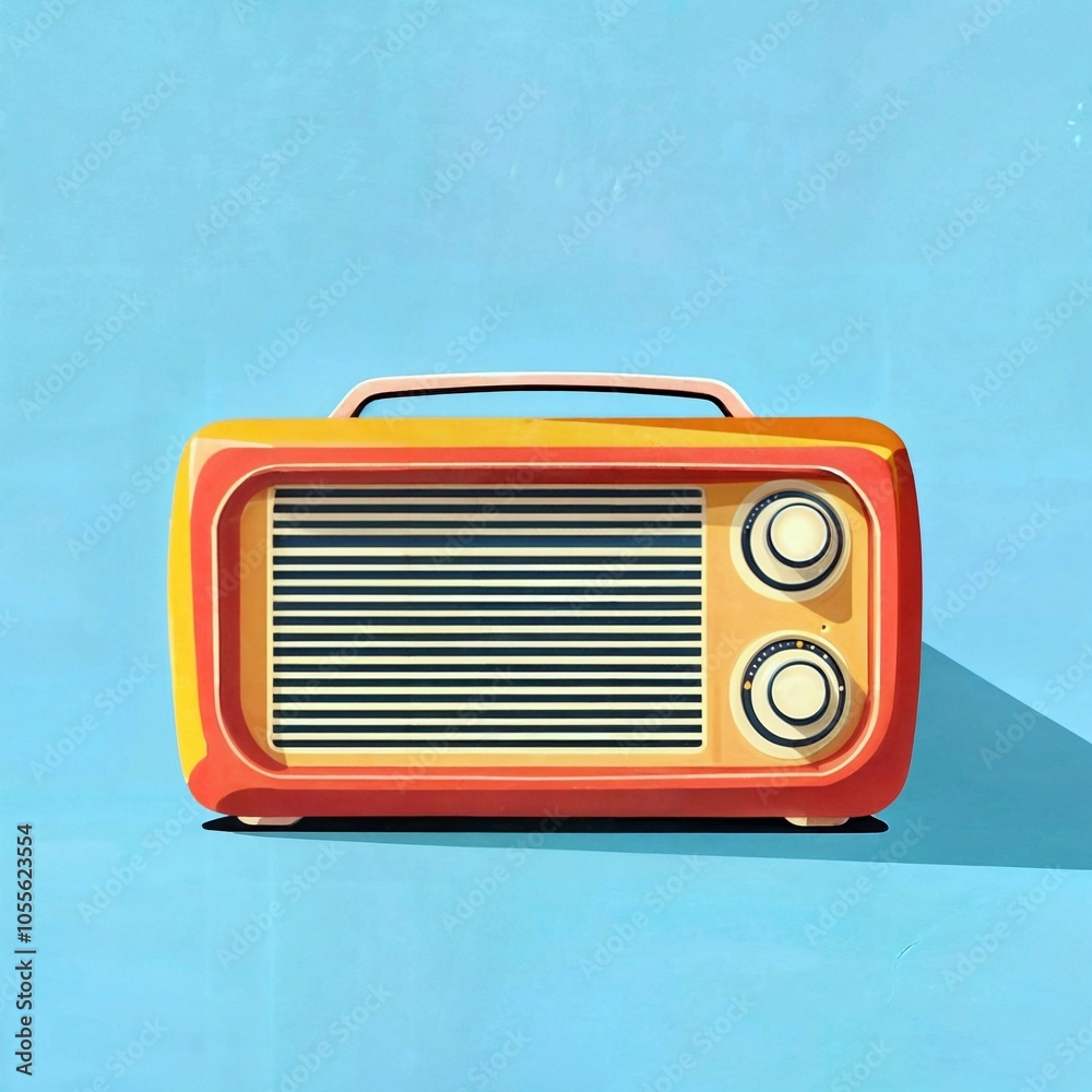 Retro-style radio in warm tones on a light background. A simple and stylish illustration, perfect for vintage and retro designs Retro-style radio in warm tones on a light background. A simple and stylish illustration, perfect for vintage and retro designs