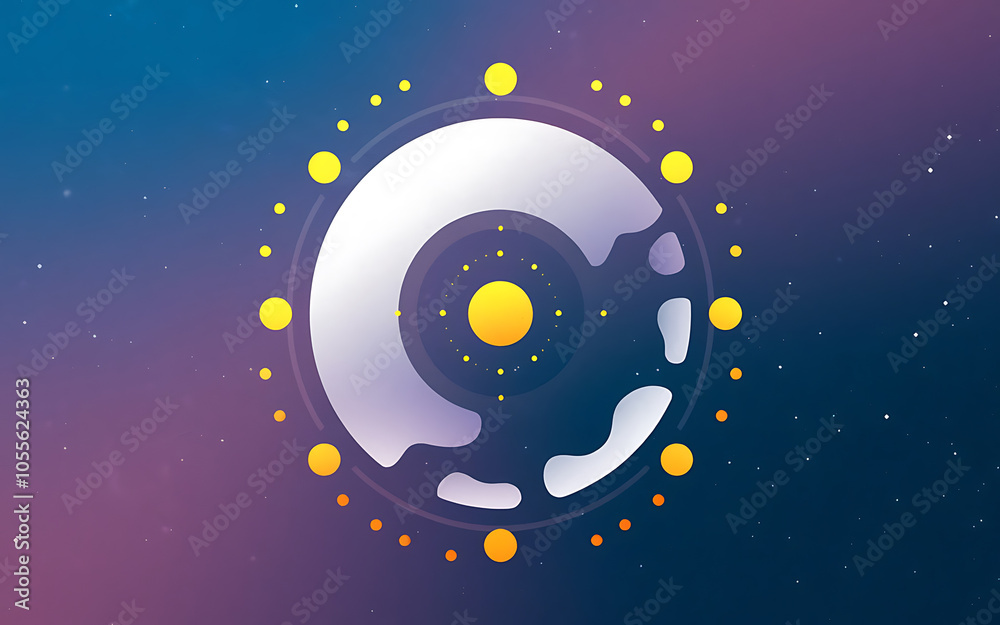 Abstract cosmic design with white and yellow elements on a dark blue and purple background Abstract cosmic design with white and yellow elements on a dark blue and purple background