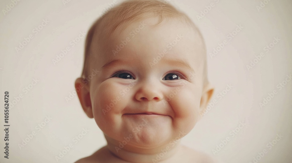 Smiling baby with round cheeks, dimples, and a joyful expression, looking directly at the camera, isolated on white Smiling baby with round cheeks, dimples, and a joyful expression, looking directly at the camera, isolated on white