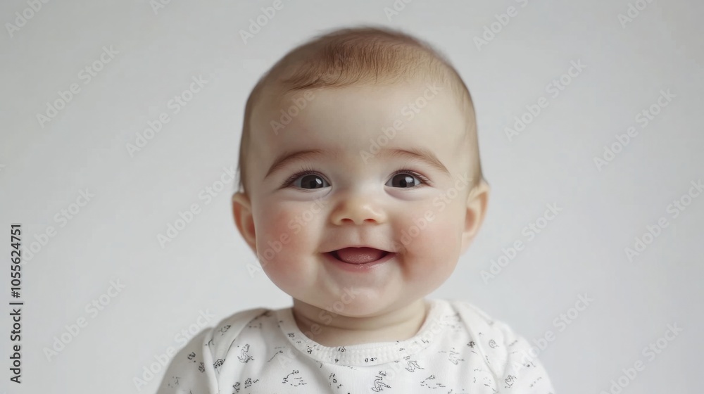 Smiling baby with round cheeks, dimples, and a joyful expression, looking directly at the camera, isolated on white Smiling baby with round cheeks, dimples, and a joyful expression, looking directly at the camera, isolated on white