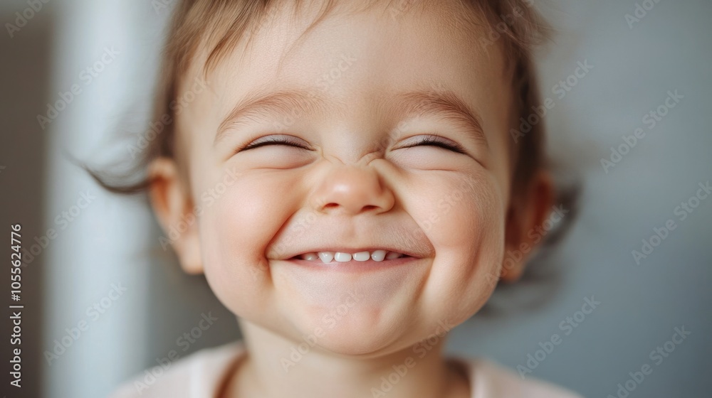 Smiling baby with round cheeks, small teeth showing, and playful expression, looking cheerful, isolated on white Smiling baby with round cheeks, small teeth showing, and playful expression, looking cheerful, isolated on white