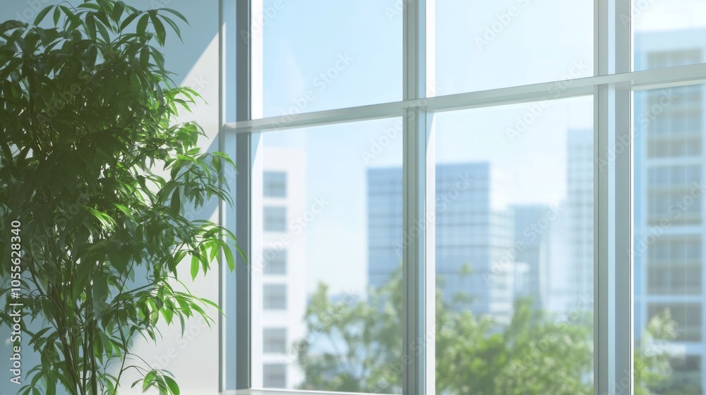 Modern office wall mockup next to large windows, perfect for branding and signage presentations. Modern office wall mockup next to large windows, perfect for branding and signage presentations.