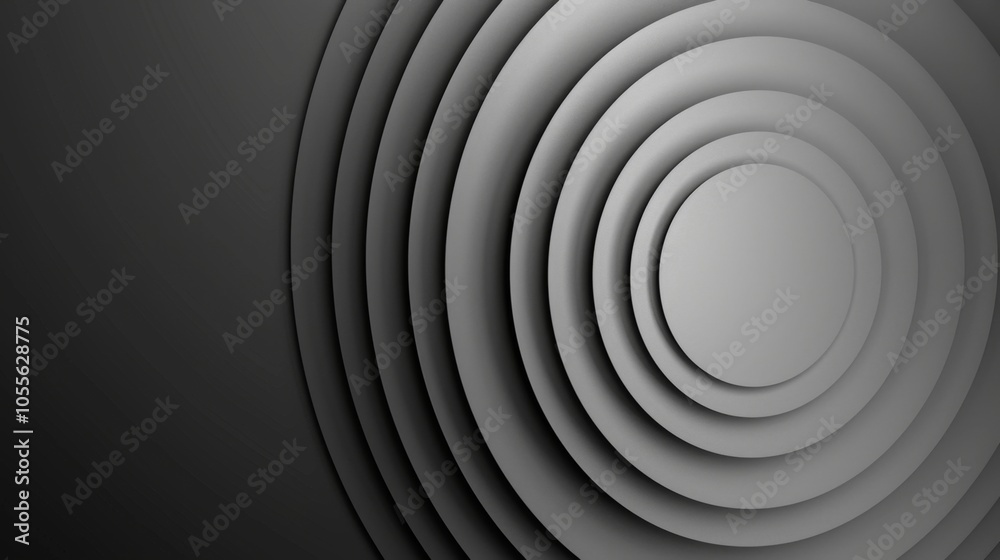 Fototapeta premium Minimalist Monochromatic Background with Concentric 3D Circles in Gradient Gray