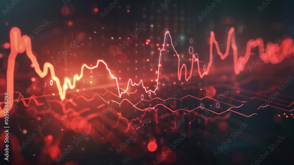 Dynamic Stock Market Graph with Glowing Red Lines Representing ...