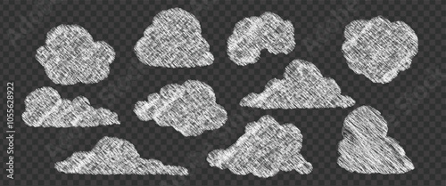 Hand drawn pencil drawing of clouds in pastel color. Kids sketch chalk drawing. Grunge image of the heaven. For design template art children education material.