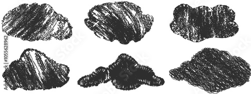 Hand drawn pencil drawing of clouds in black color. Kids sketch chalk drawing. Grunge image of the heaven. For design template art children education material.