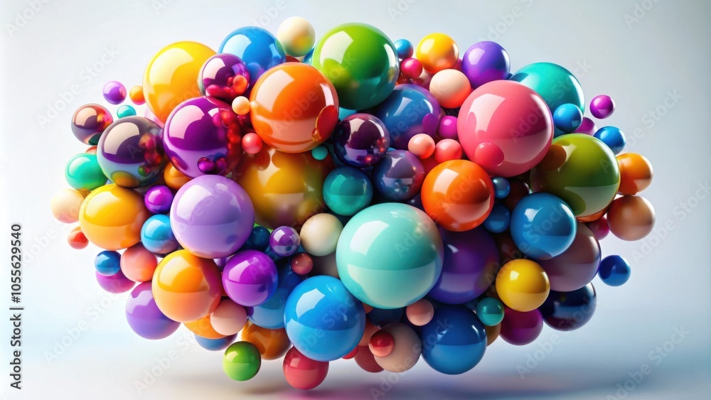 A vibrant and colorful cluster of glossy spheres in an abstract composition, showcasing a mesmerizing interplay of colors, shapes, and light reflections. A vibrant and colorful cluster of glossy spheres in an abstract composition, showcasing a mesmerizing interplay of colors, shapes, and light reflections.